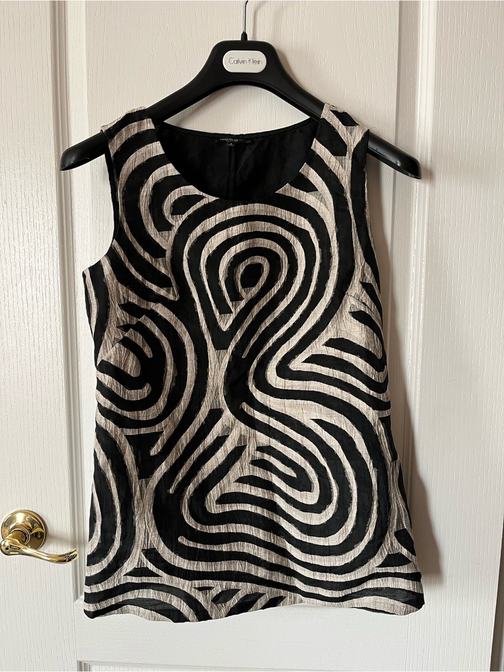 Lafayette 148 New York Black & Cream Abstract Sleeveless Tank